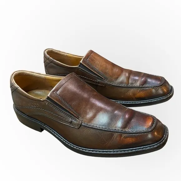 𝅺ECCO Mens Windsor Brown Leather Loafer Dress Shoes Comfort Slip On Moc Toe