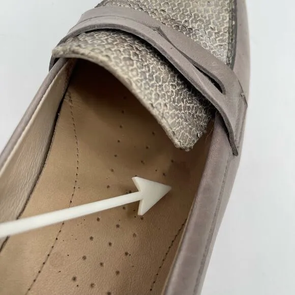 ECCO Shoes Size 41 / 10-10.5 Penny Loafer Snakeskin Taupe Heeled Wedge Comfort