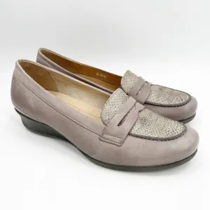 ECCO Shoes Size 41 / 10-10.5 Penny Loafer Snakeskin Taupe Heeled Wedge Comfort