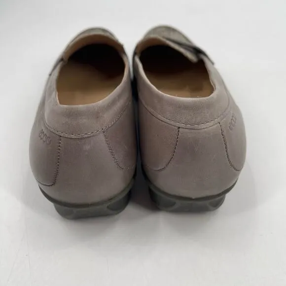 ECCO Shoes Size 41 / 10-10.5 Penny Loafer Snakeskin Taupe Heeled Wedge Comfort