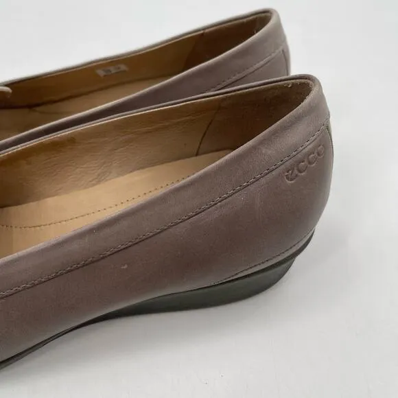 ECCO Shoes Size 41 / 10-10.5 Penny Loafer Snakeskin Taupe Heeled Wedge Comfort