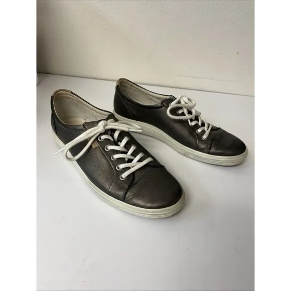 Ecco Soft 7 Shoes Women’s 11 EXTRA WIDE Pewter Metallic Lace Up Comfort Sneakers