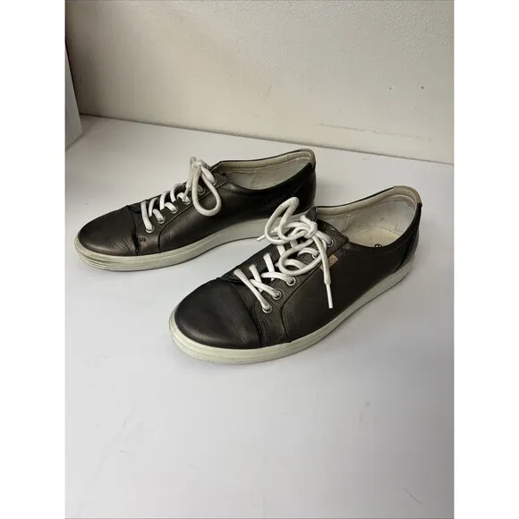 Ecco Soft 7 Shoes Women’s 11 EXTRA WIDE Pewter Metallic Lace Up Comfort Sneakers