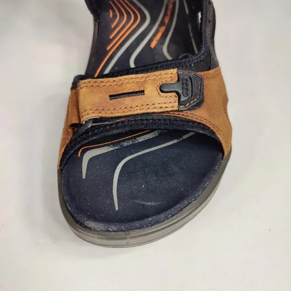 ECCO Yucatan Receptor Sandals Espresso Black Leather Straps Slip On Mens 12-12.5