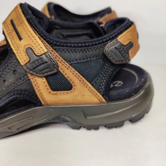 ECCO Yucatan Receptor Sandals Espresso Black Leather Straps Slip On Mens 12-12.5