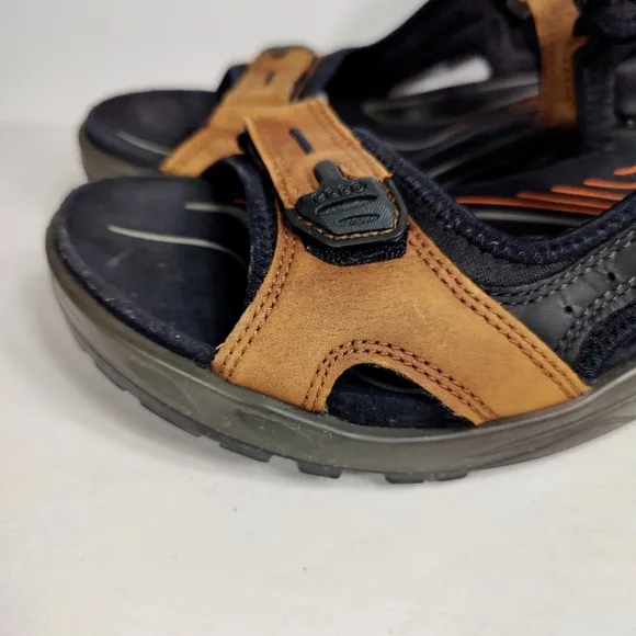 ECCO Yucatan Receptor Sandals Espresso Black Leather Straps Slip On Mens 12-12.5