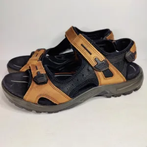 ECCO Yucatan Receptor Sandals Espresso Black Leather Straps Slip On Mens 12-12.5