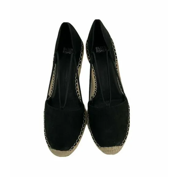 Eileen Fisher Yasmin Shoes Women 10 Tumbled Nubuck Espadrille D'orsay Wedge NEW