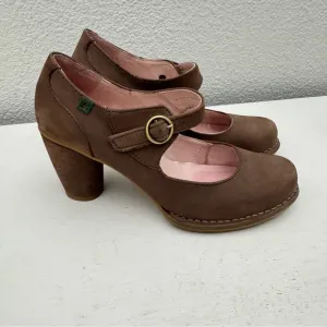 El Naturalista Heeled Mary Jane Pumps Brown Leather Comfort Shoes Size 39