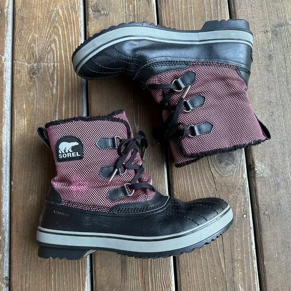 EUC Sorel Tivoli Lace-Up Berry/Black Waterproof Duck Boots in Women's 11/EU 42