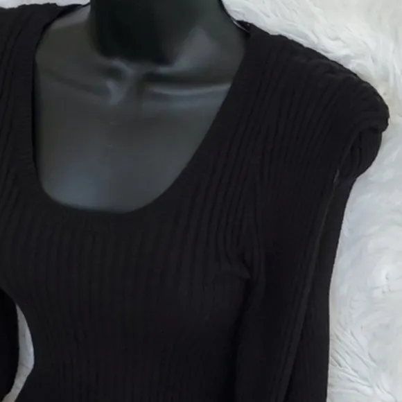Express Black Ribbed Puff Sleeve Sweater