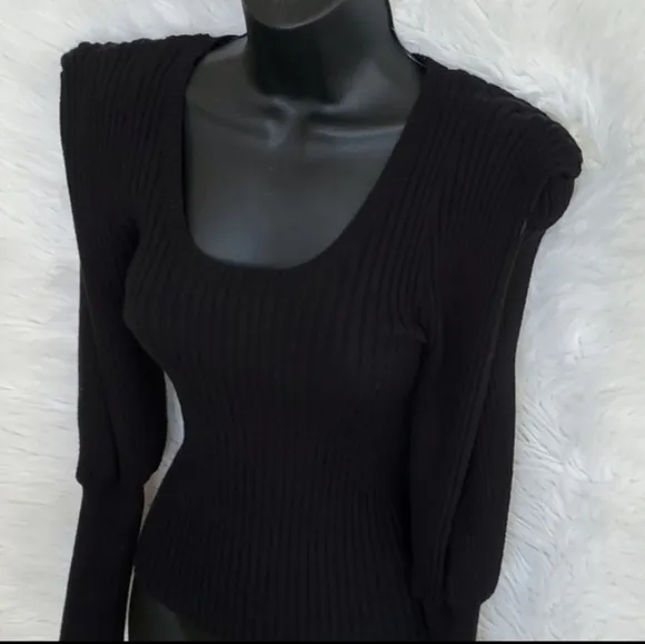 Express Black Ribbed Puff Sleeve Sweater