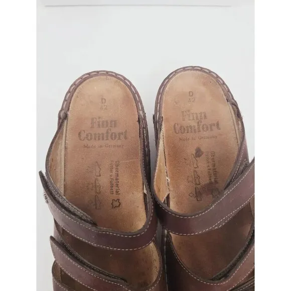 Finn Comfort Brown Leather Slip On Slide Backless Open Toe Sandals Shoes 42 10.5