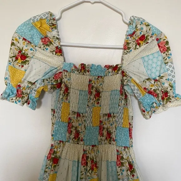 Floral Puff Sleeve Patchwork Nap Style Dress XS to S NWOT