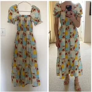 Floral Puff Sleeve Patchwork Nap Style Dress XS to S NWOT