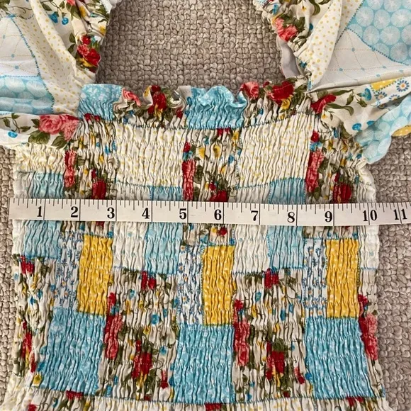 Floral Puff Sleeve Patchwork Nap Style Dress XS to S NWOT