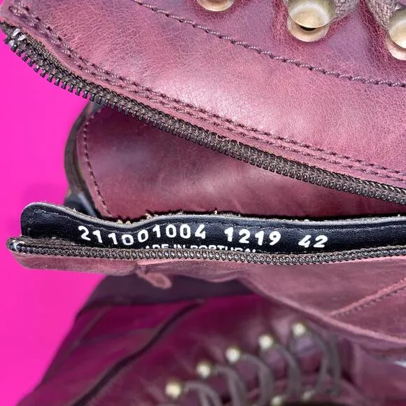 Fly London Burgundy Leather Lace-Up Wedge Heel Hiker Boot Sz 11.5