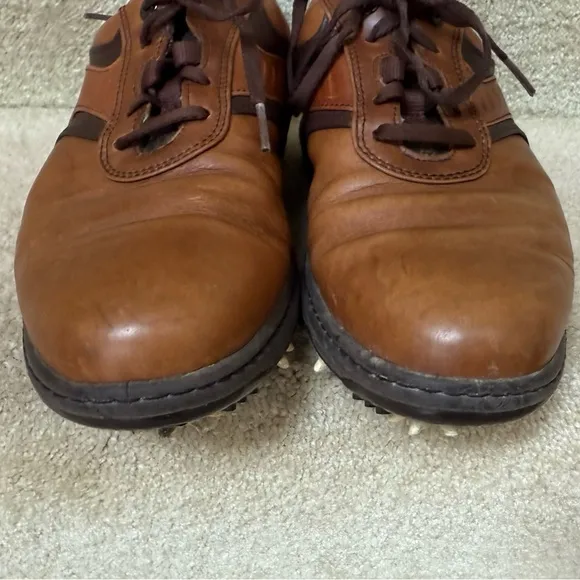 FootJoy Contour Plain Toe Leather Saddle Golf Shoes Brown Size 8.5