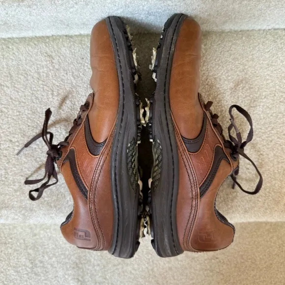 FootJoy Contour Plain Toe Leather Saddle Golf Shoes Brown Size 8.5