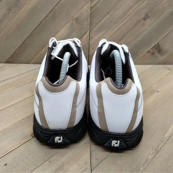 Footjoy Contour Series Golf Shoes Mens Size 10.5 M White Tan Outdoor Golf Cleats