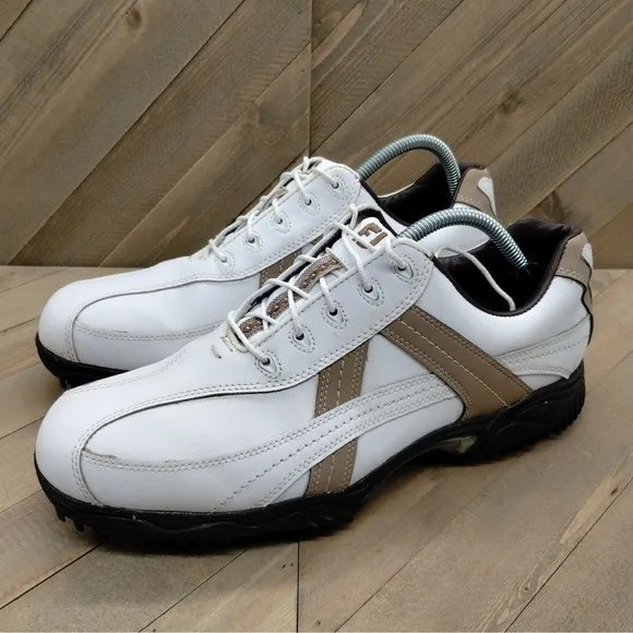 Footjoy Contour Series Golf Shoes Mens Size 10.5 M White Tan Outdoor Golf Cleats