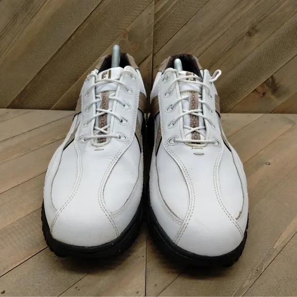 Footjoy Contour Series Golf Shoes Mens Size 10.5 M White Tan Outdoor Golf Cleats