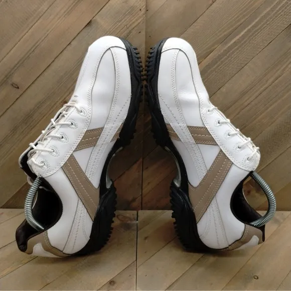 Footjoy Contour Series Golf Shoes Mens Size 10.5 M White Tan Outdoor Golf Cleats