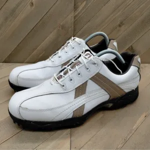 Footjoy Contour Series Golf Shoes Mens Size 10.5 M White Tan Outdoor Golf Cleats