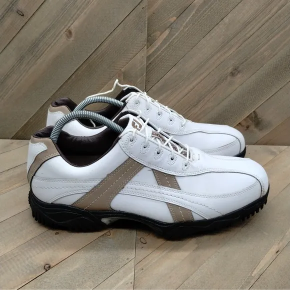 Footjoy Contour Series Golf Shoes Mens Size 10.5 M White Tan Outdoor Golf Cleats
