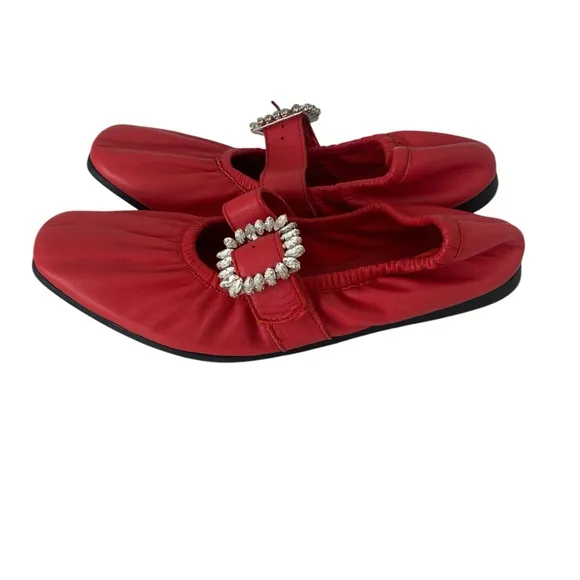 FREE PEOPLE Ursa Gemini Red Leather Ballet Flat with Ornate Buckle  Size: 7