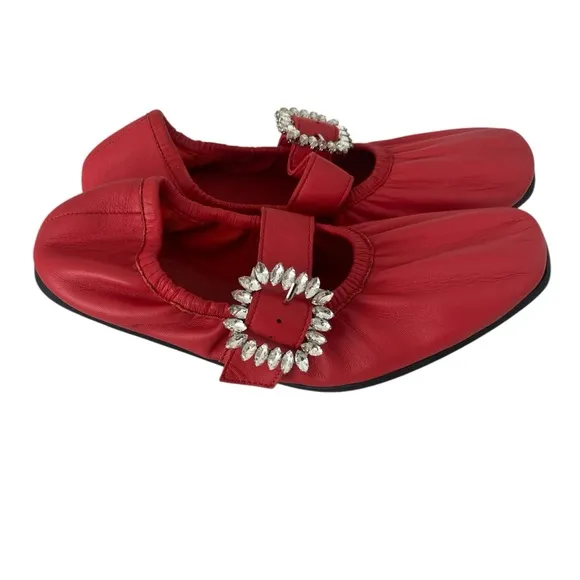 FREE PEOPLE Ursa Gemini Red Leather Ballet Flat with Ornate Buckle  Size: 7