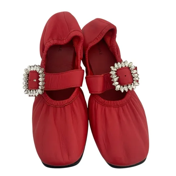 FREE PEOPLE Ursa Gemini Red Leather Ballet Flat with Ornate Buckle  Size: 7