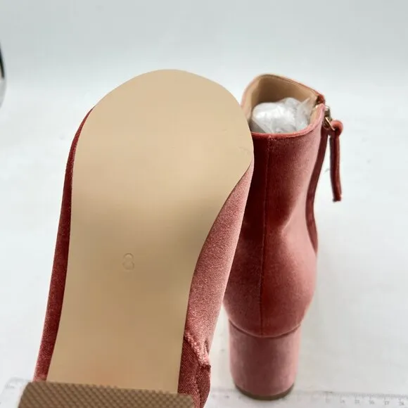 FSJ Pink Round Toe Velvet Ankle Boots Block Heel Side Zipper Shoes for Comfort
