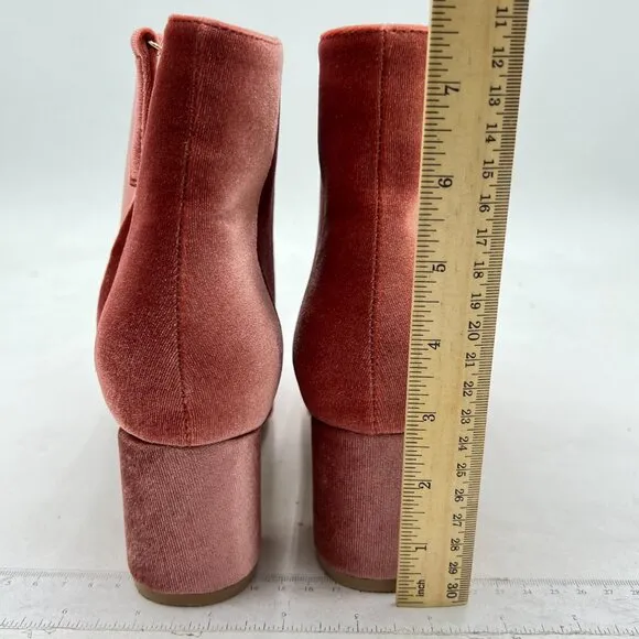 FSJ Pink Round Toe Velvet Ankle Boots Block Heel Side Zipper Shoes for Comfort