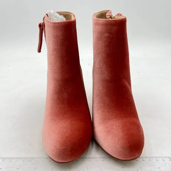 FSJ Pink Round Toe Velvet Ankle Boots Block Heel Side Zipper Shoes for Comfort