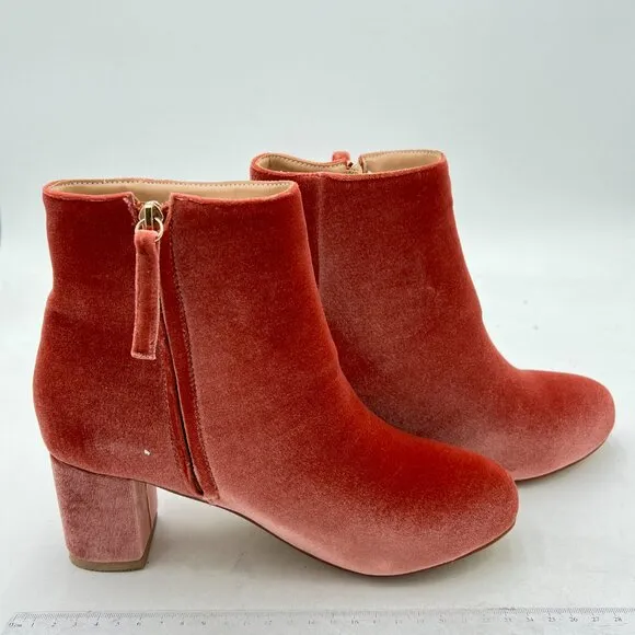 FSJ Pink Round Toe Velvet Ankle Boots Block Heel Side Zipper Shoes for Comfort