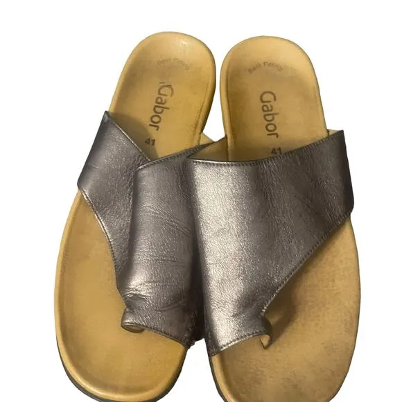 Gabor Women's Size EUR 41 US 10 Leather Metallic Gold Slide Sandals
