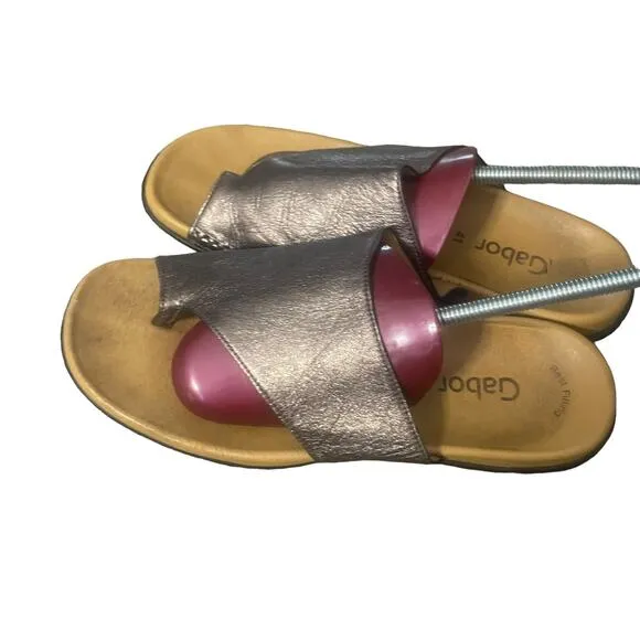 Gabor Women's Size EUR 41 US 10 Leather Metallic Gold Slide Sandals