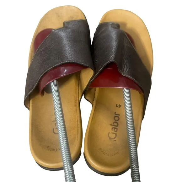Gabor Women's Size EUR 41 US 10 Leather Metallic Gold Slide Sandals