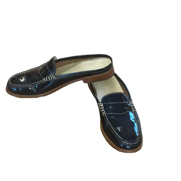 G.H. Bass &amp; Co. Handcrafted leather Weejuns. Size 8M GUC Black Patten slides.