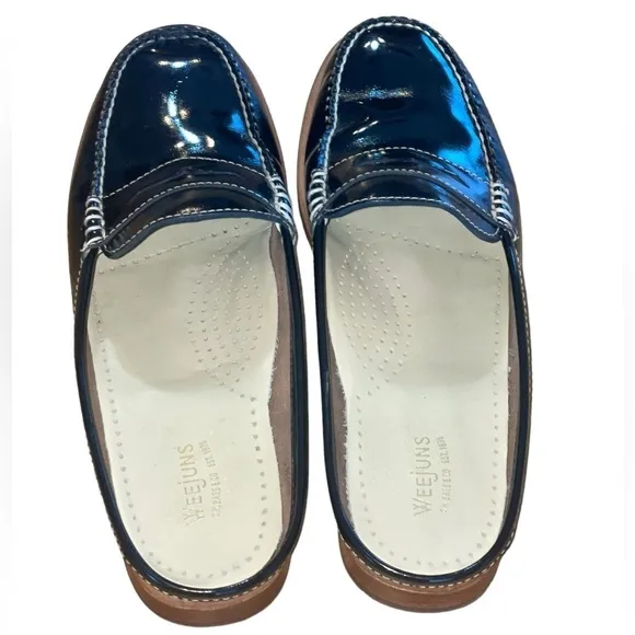 G.H. Bass &amp; Co. Handcrafted leather Weejuns. Size 8M GUC Black Patten slides.