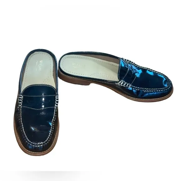 G.H. Bass &amp; Co. Handcrafted leather Weejuns. Size 8M GUC Black Patten slides.