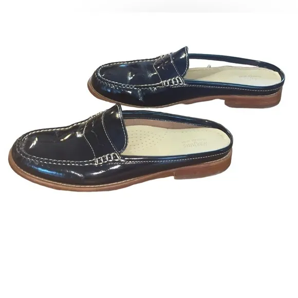 G.H. Bass &amp; Co. Handcrafted leather Weejuns. Size 8M GUC Black Patten slides.