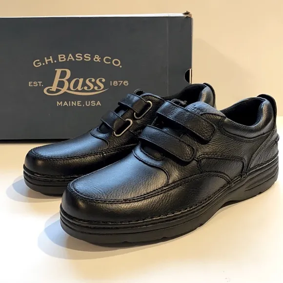 G.H. Bass &amp; Co. SZ 11.5 Black Leather Seymour Men’s Comfort Shoes Strap Closure