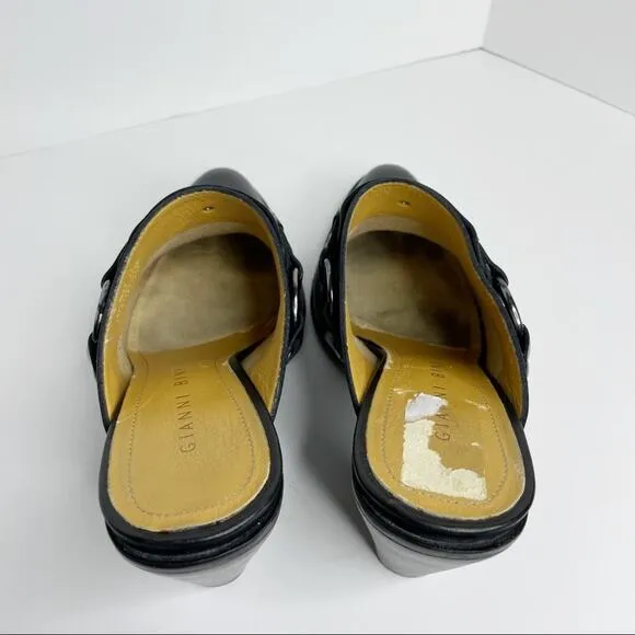 GIANNI BINI Leather Black Heeled Slides Size 8.5