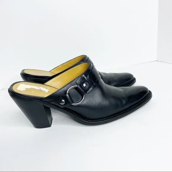 GIANNI BINI Leather Black Heeled Slides Size 8.5