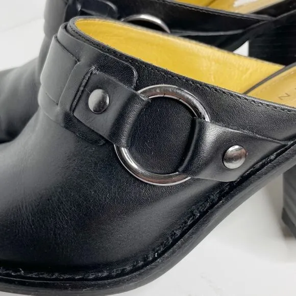 GIANNI BINI Leather Black Heeled Slides Size 8.5