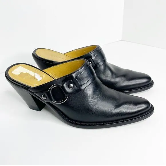 GIANNI BINI Leather Black Heeled Slides Size 8.5