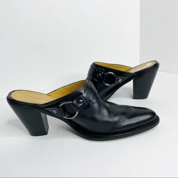 GIANNI BINI Leather Black Heeled Slides Size 8.5