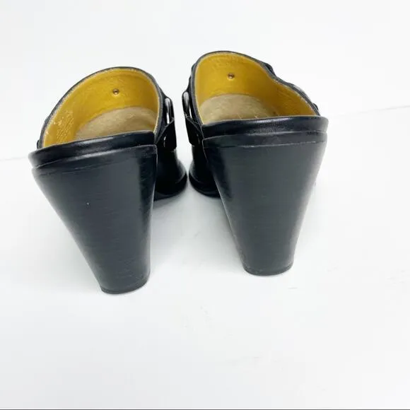 GIANNI BINI Leather Black Heeled Slides Size 8.5